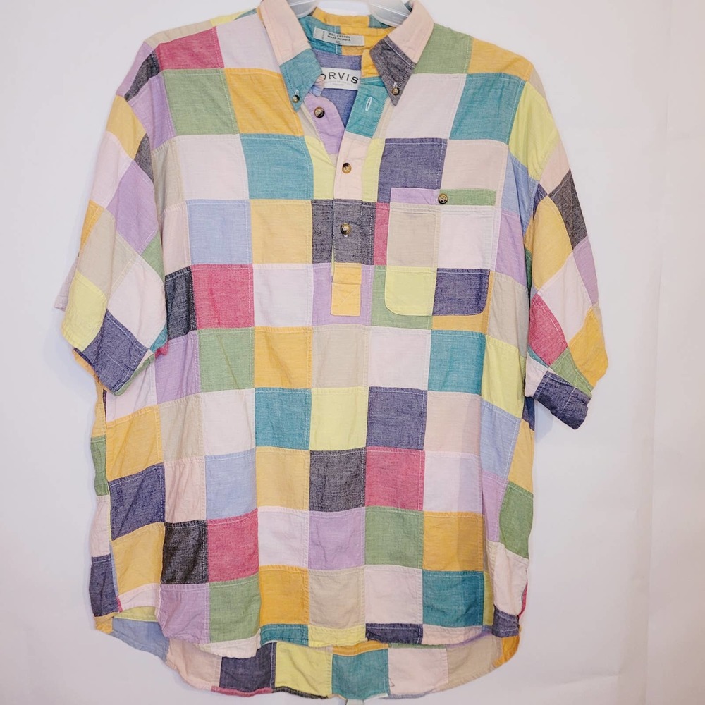 Orvis colorful patch work henley shirt
